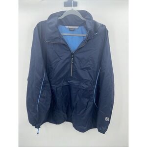 Vintage Nike XL Blue Nylon Windbreaker Anorak Jacket Center Pouch Rare Swoosh